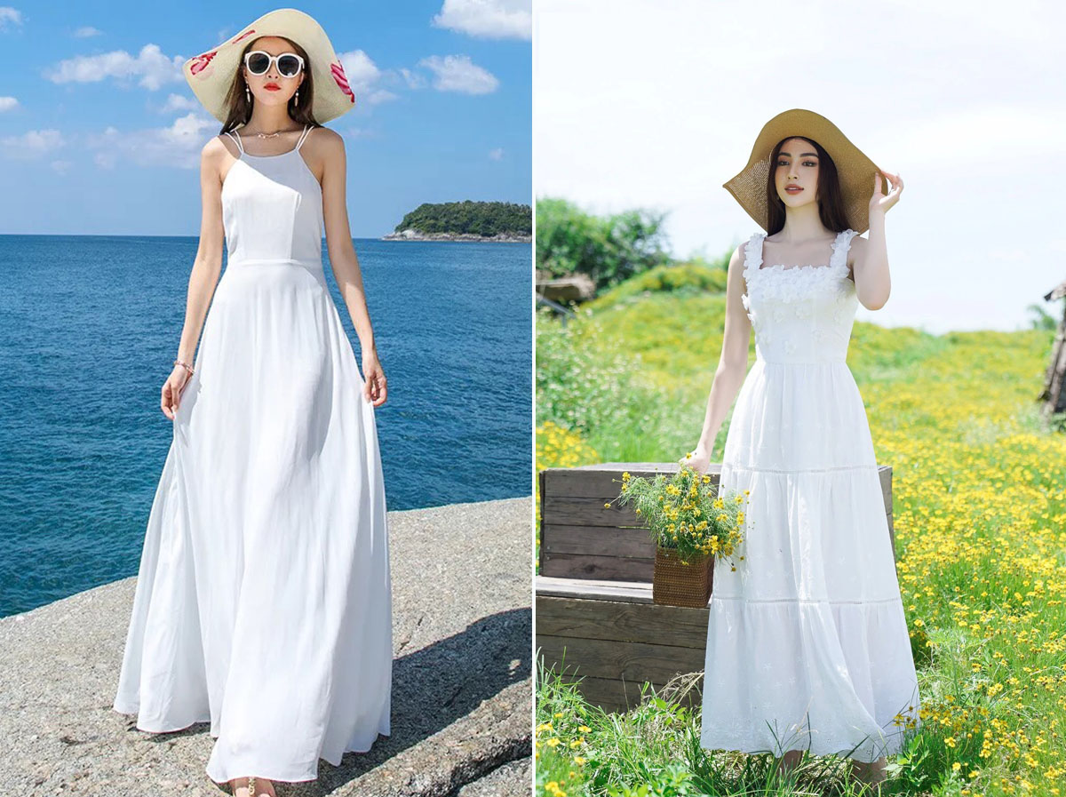 Đầm váy maxi màu trắng thanh lịch