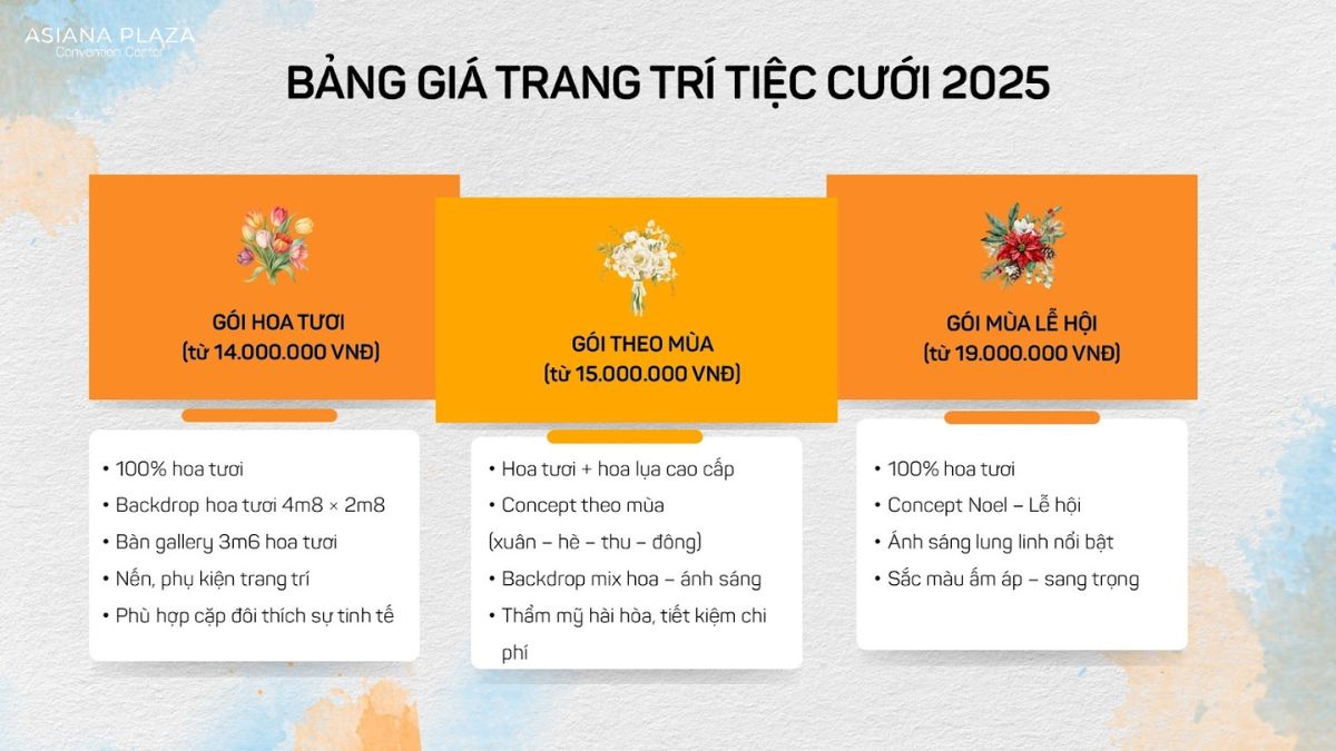 Bảng giá trang trí lễ cưới phụ thuộc vào phong cách và vật liệu