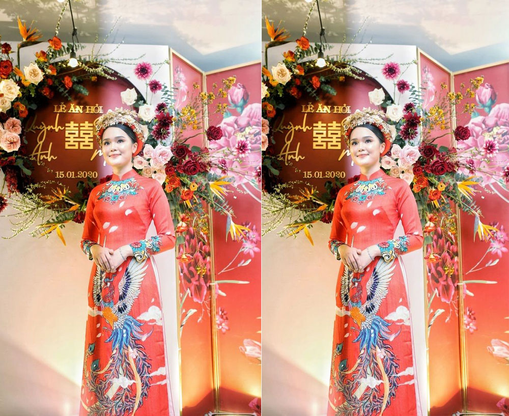 Áo dài cô dâu đỏ cách tân