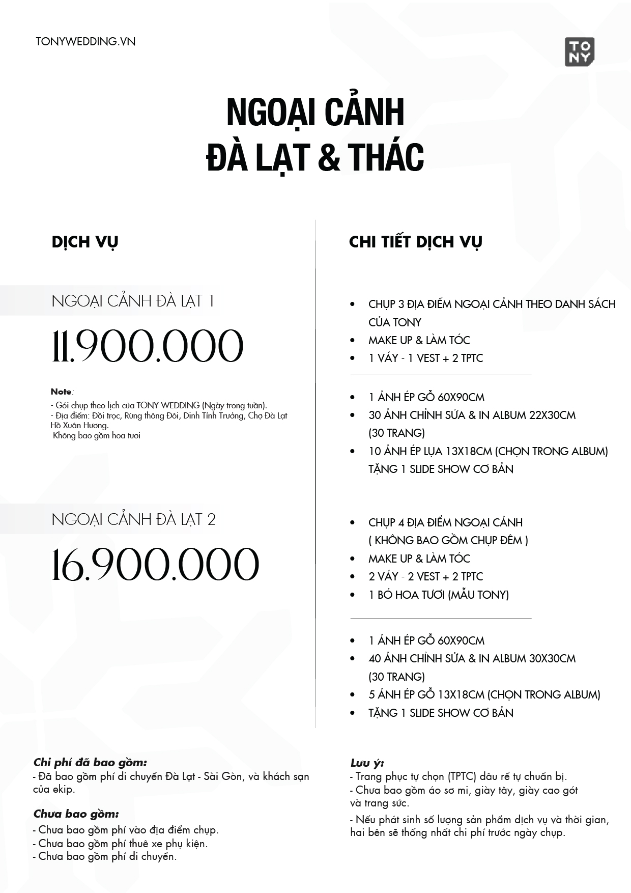 Bảng giá chụp ảnh cưới ngoại cảnh Đà Lạt