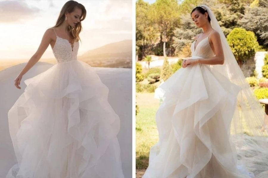 Váy lụa organza xếp lớp nhẹ tênh