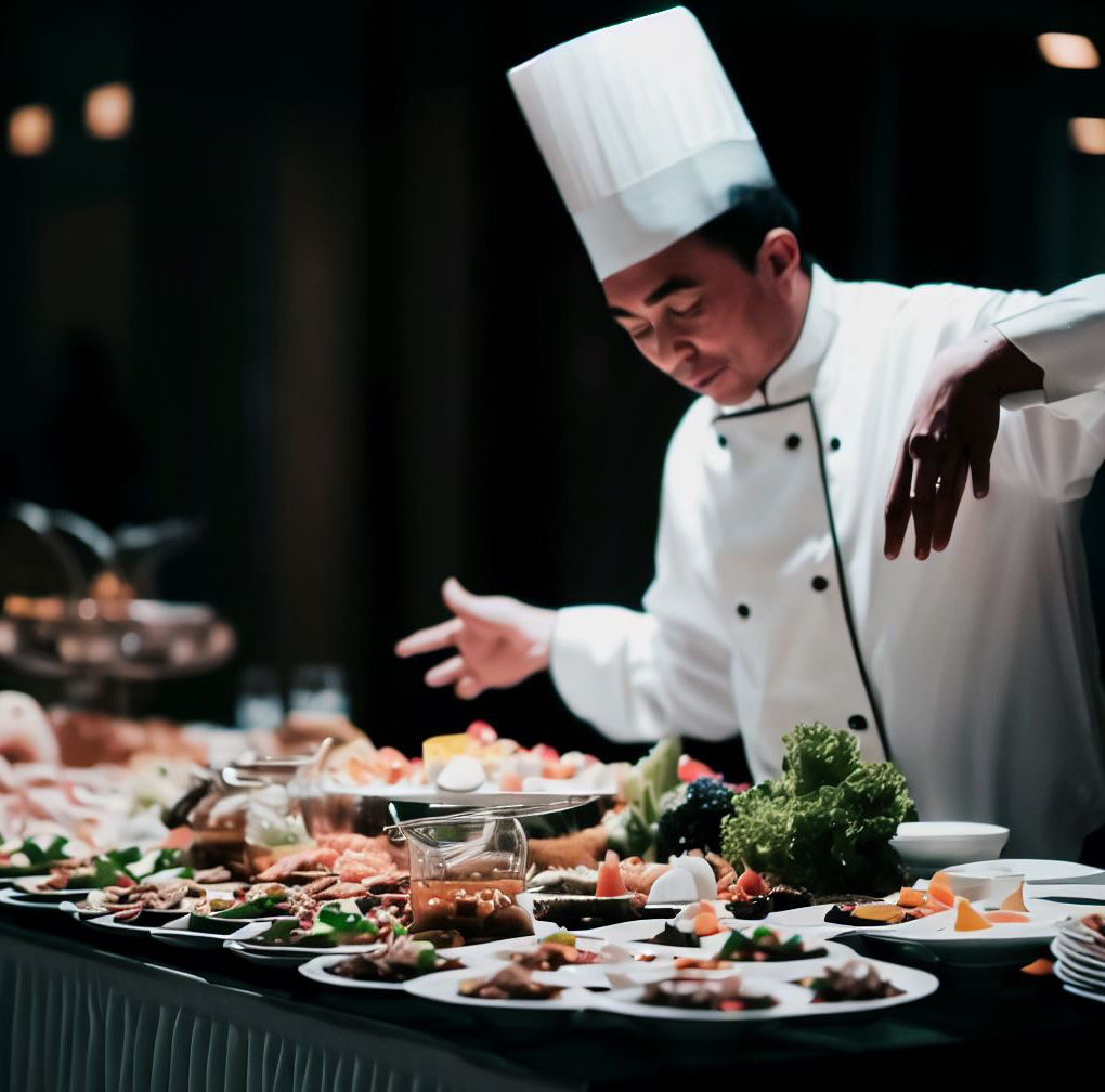 Các món ăn cao cấp được bày biện tinh tế trên dĩa sứ trắng