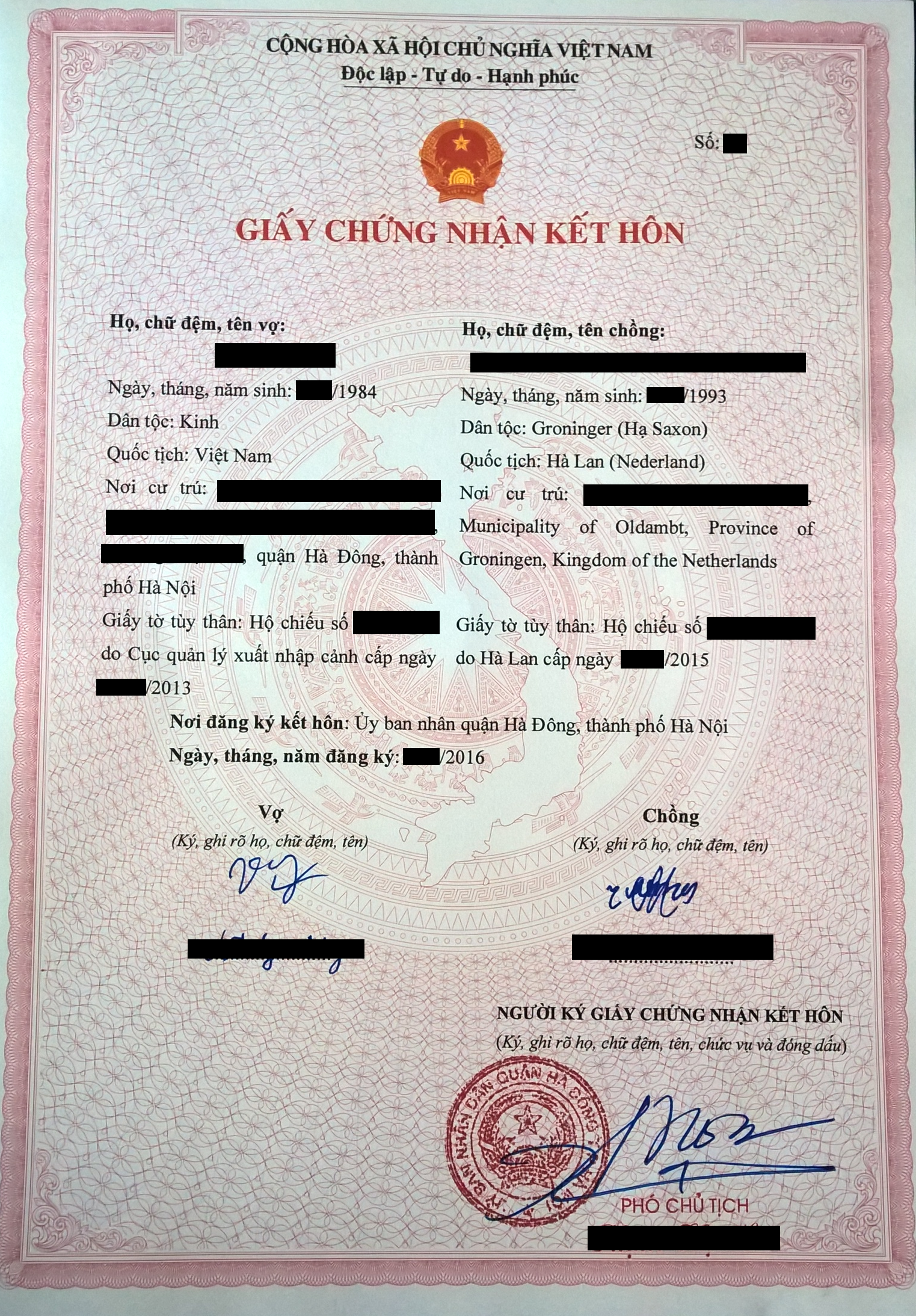 Giấy chứng nhận kết hôn