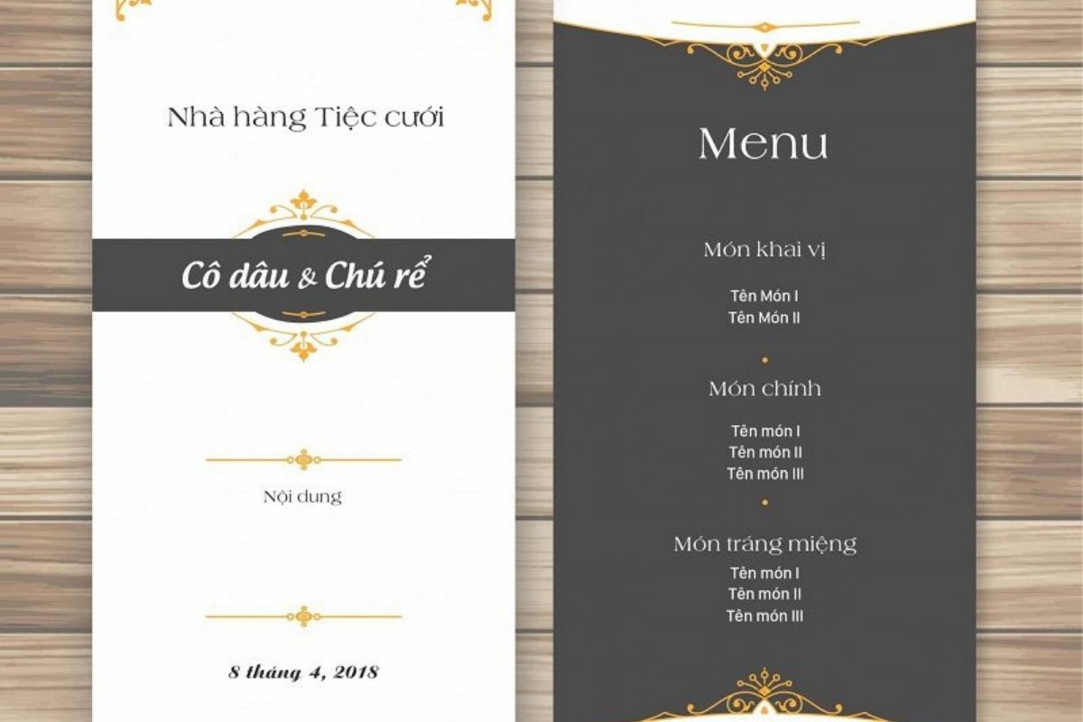 Mẫu thực đơn tiệc cưới phong cách sang trọng, cao cấp