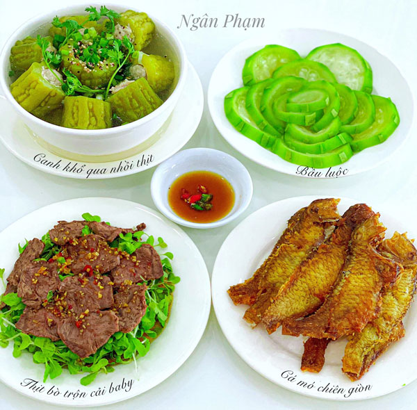 Bữa cơm gia đình cân bằng đạm và rau