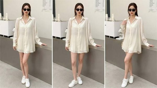 Áo sơ mi nữ mặc kiểu giấu quần cá tính