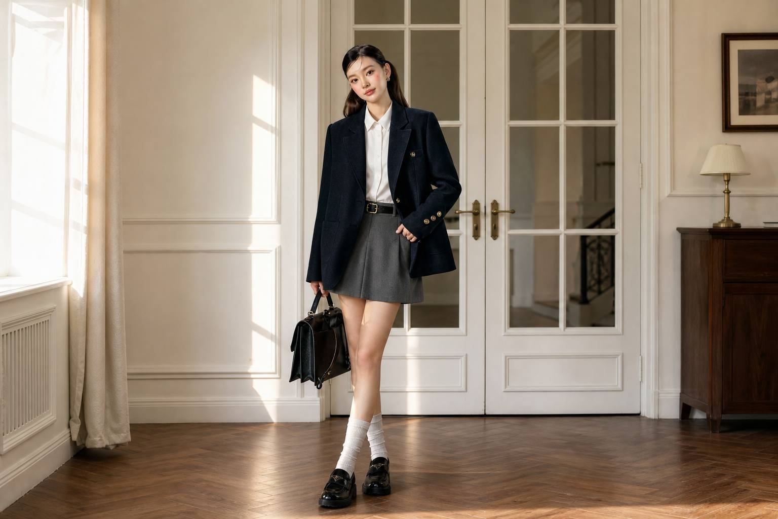 Áo blazer nữ phối chân váy ngắn trẻ trung