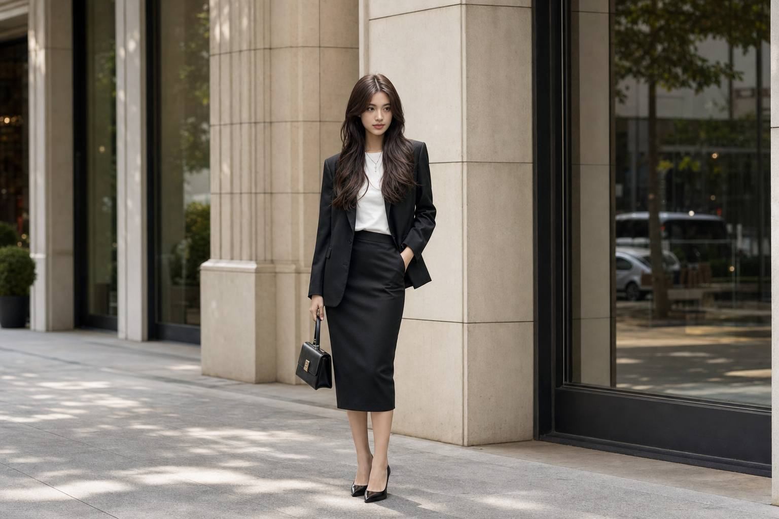 Áo blazer nữ phối chân váy bút chì thanh lịch