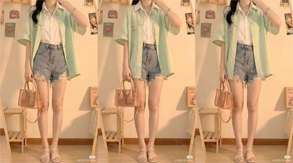 Áo sơ mi nữ phối layer gile và cardigan