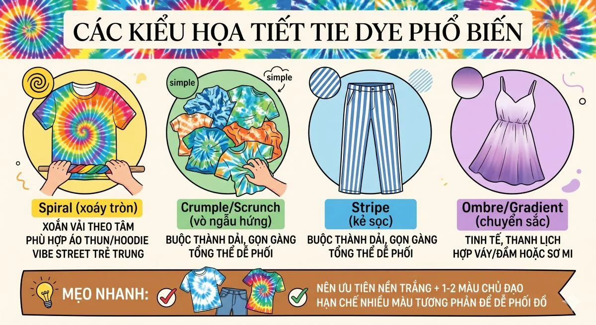 Các kiểu họa tiết tie dye phổ biến