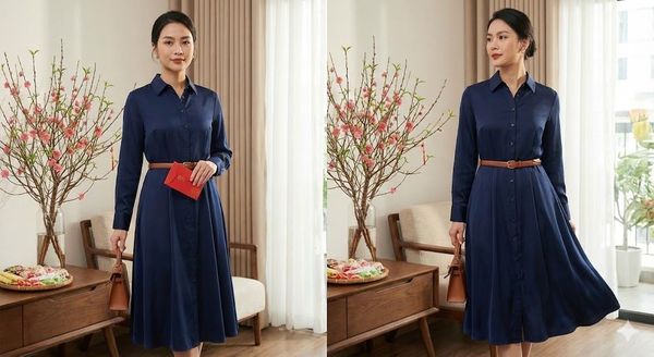 Đầm sơ mi dáng midi
