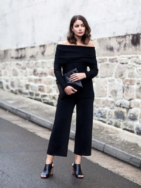 Áo thun trễ vai phối cùng culottes