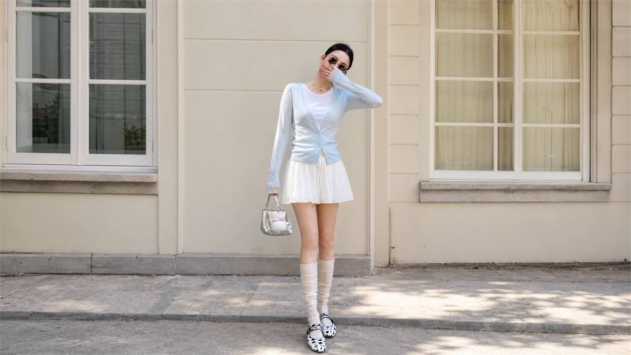 Áo len cardigan ngắn phối áo thun basic để mặc hằng ngày gọn gàng