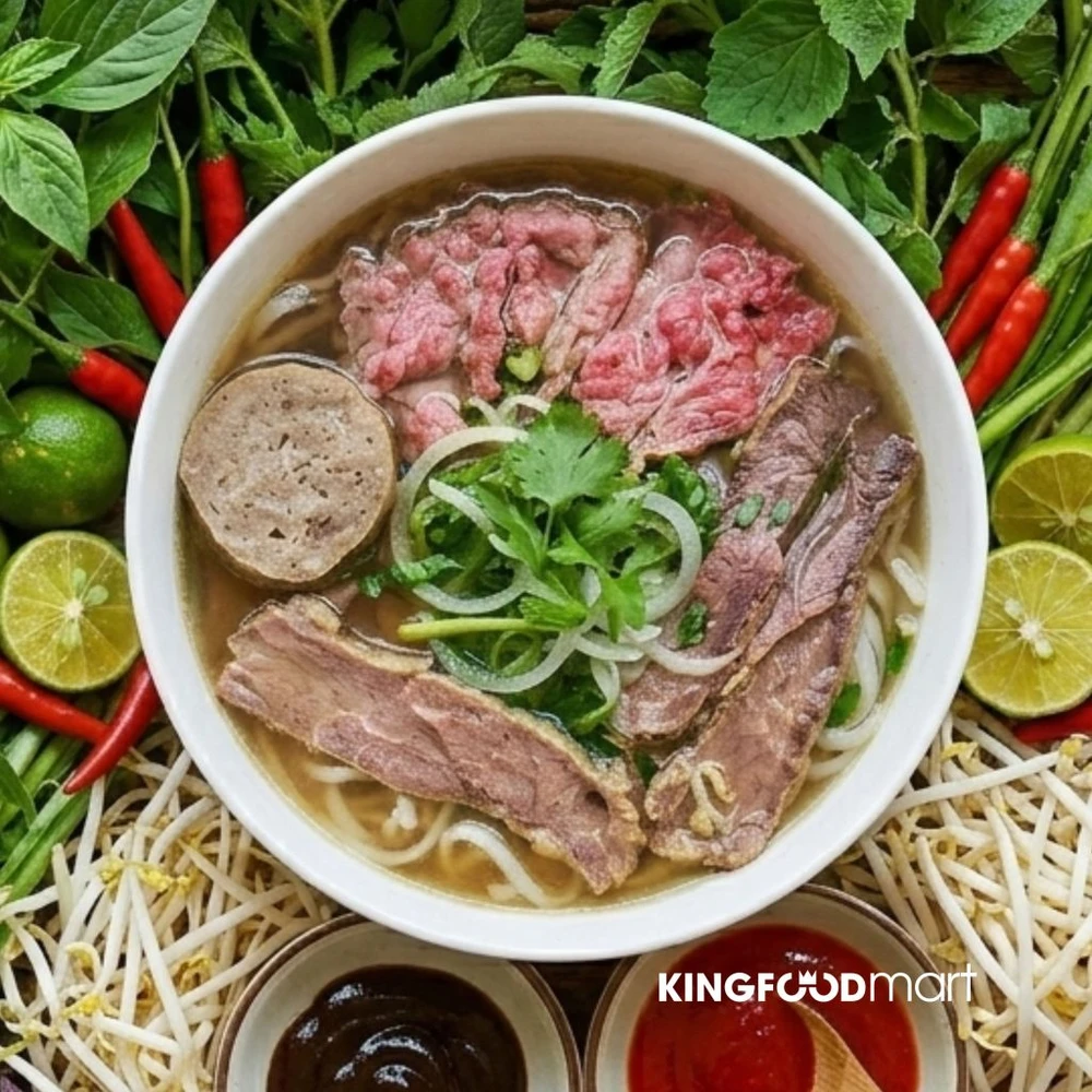 Bát phở miền Nam với nhiều rau thơm và tương đen đặc trưng