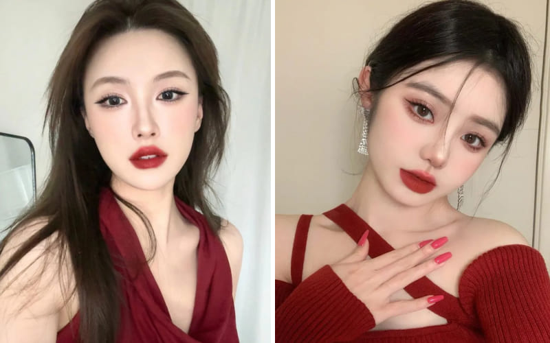 Điểm nhấn môi đậm trong phong cách tối giản
