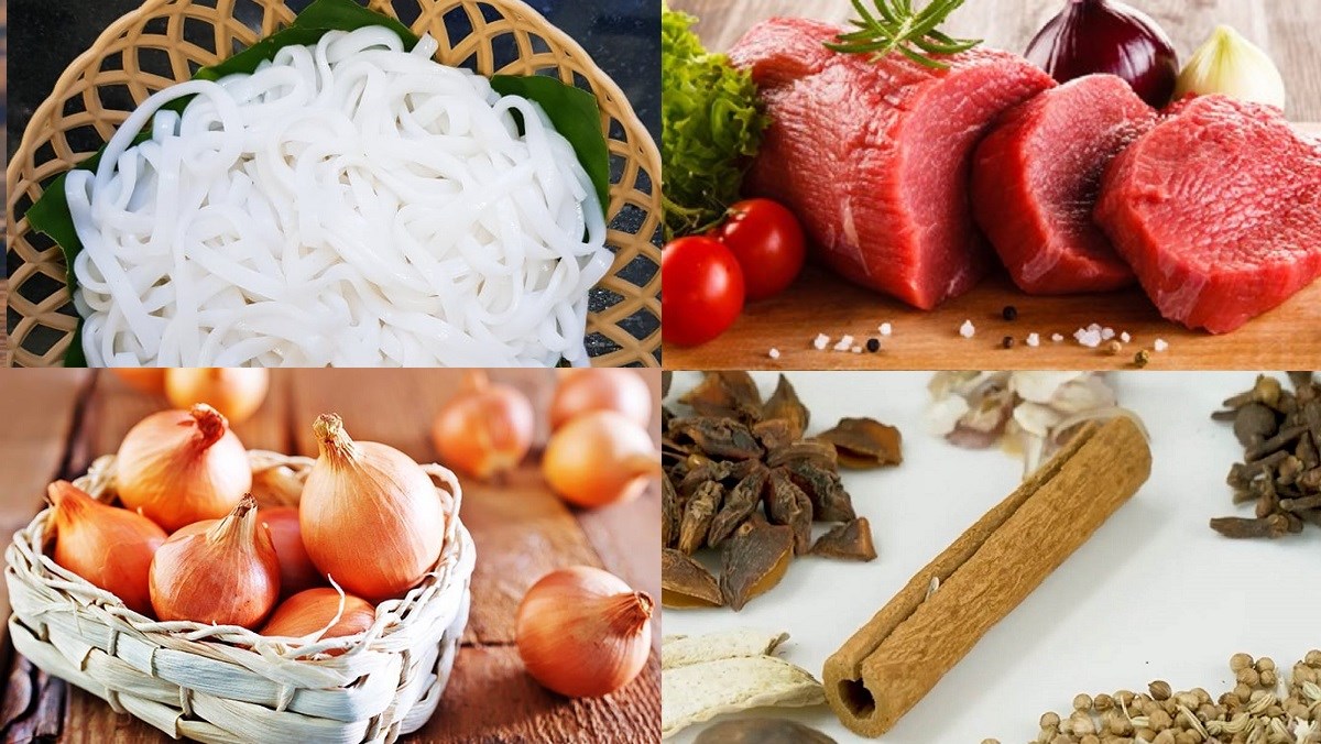 Nguyên liệu món ăn phở bò bằng gói gia vị sẵn