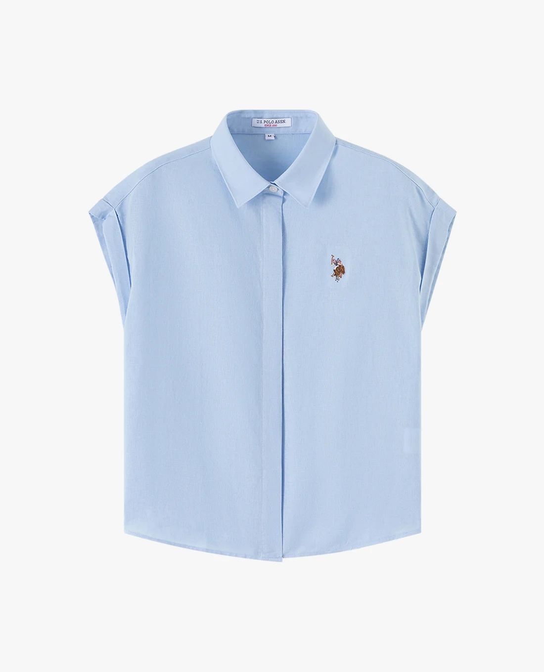 USPA áo sơ mi nữ cổ bẻ tay gập thêu logo