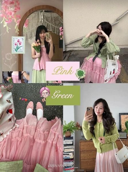 Xanh lá phối với màu gì - hồng phấn