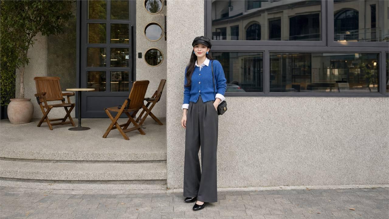 Áo len cardigan ngắn layer cùng áo sơ mi cho vẻ ngoài thanh lịch