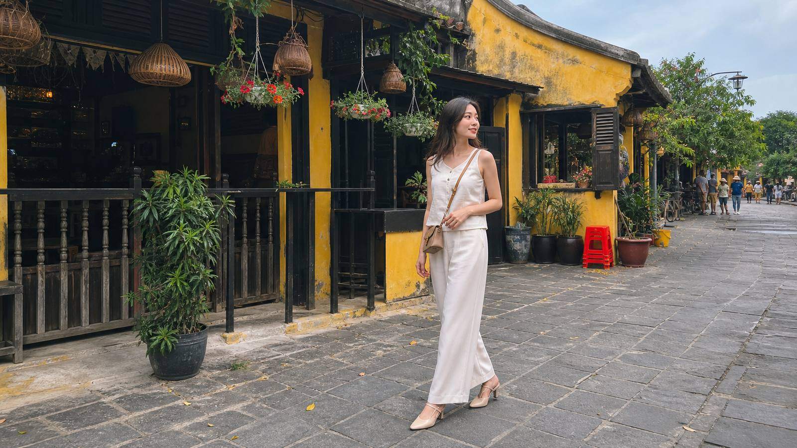 Sandal quai mảnh là lựa chọn dễ dùng nhất với outfit đi Hội An