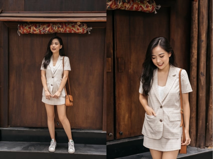 Áo blazer nhún xắn tay