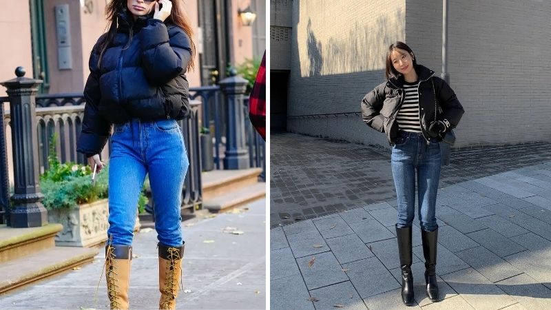 Áo phao và hoodie với quần skinny jeans