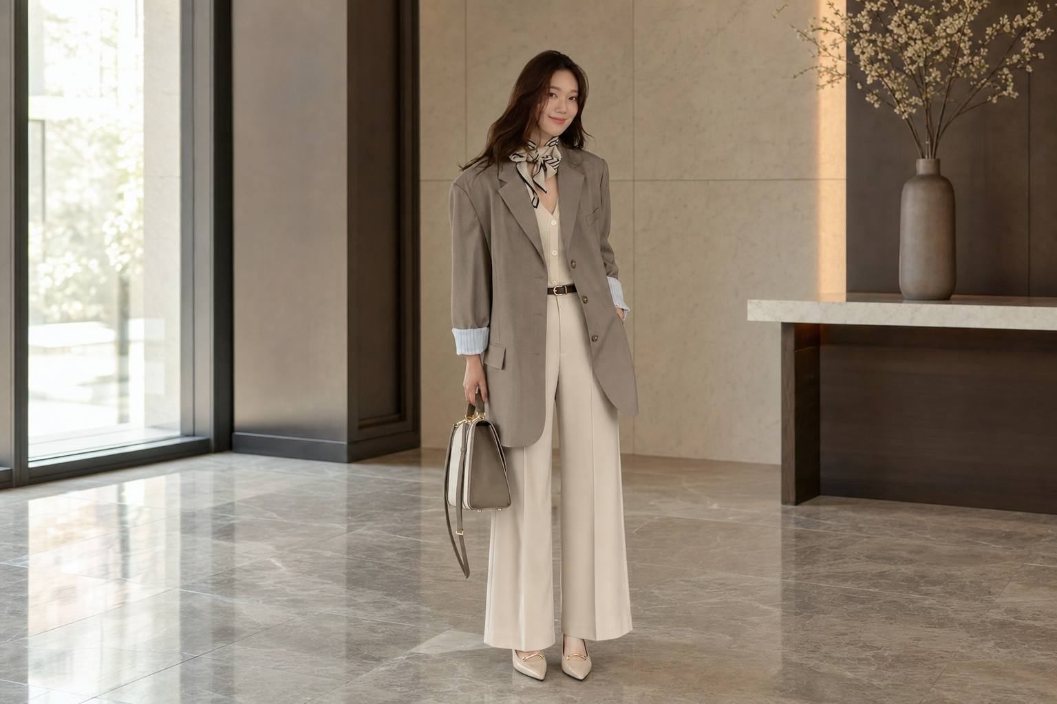 Áo blazer nữ phối quần tây ống suông chỉn chu