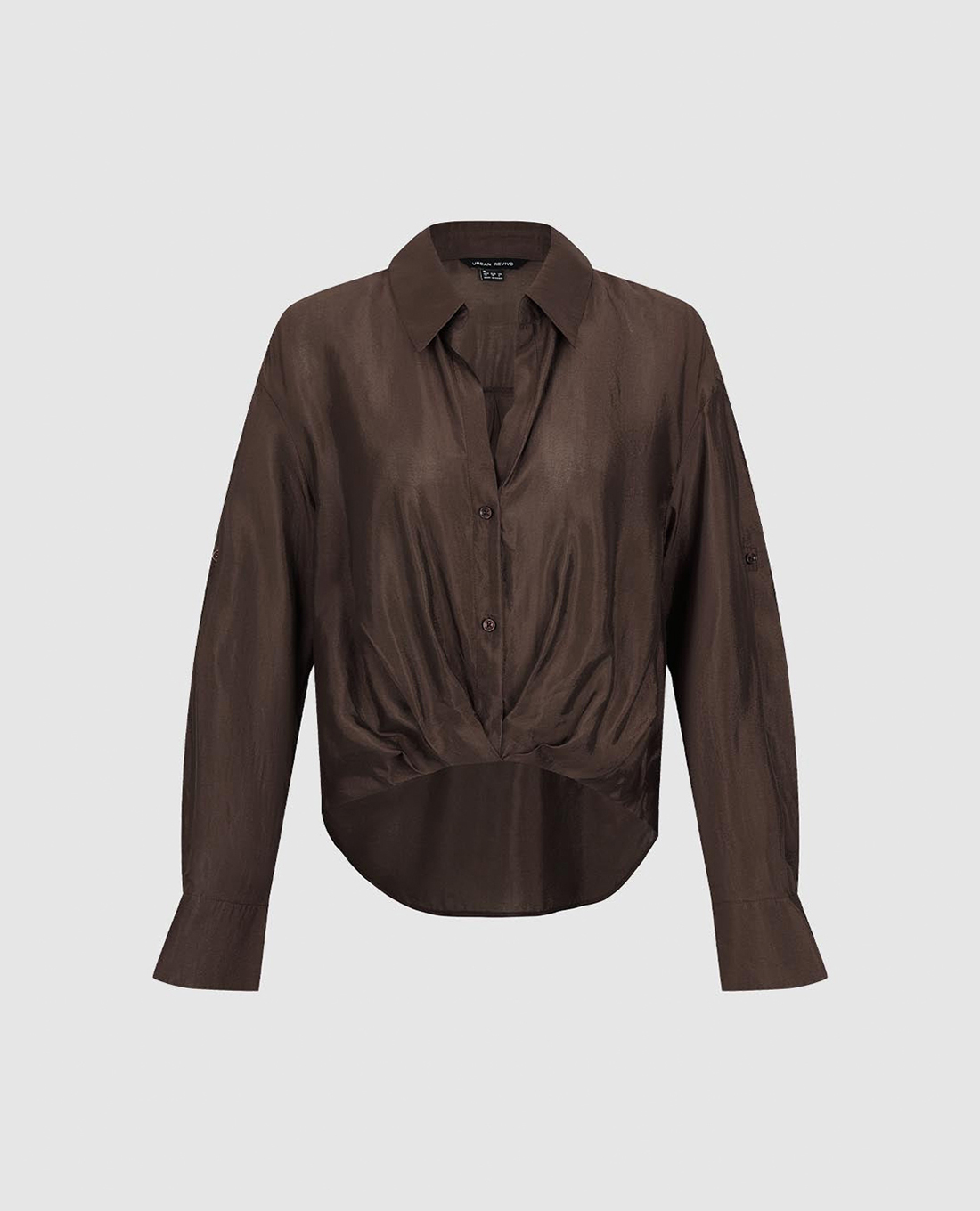 URBAN REVIVO áo sơ mi nữ cổ bẻ tay dài xoắn eo