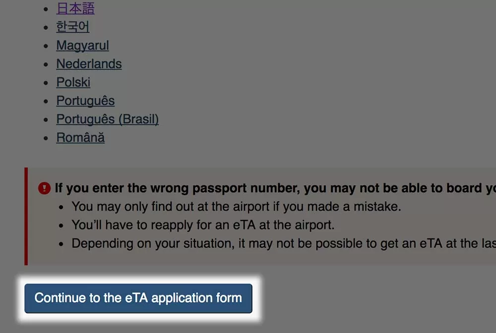 Cách điền form eTA Canada từng bước