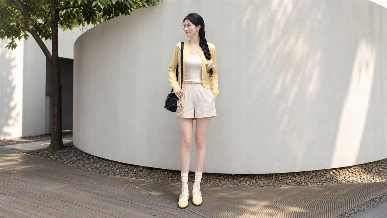 Áo len cardigan ngắn phối quần shorts hoặc chân váy ngắn trẻ trung