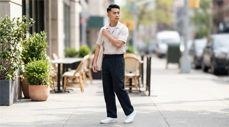 Người thấp nên ưu tiên áo ngắn, ôm nhẹ, sơ vin cùng quần cạp cao giúp kéo dài chân, tránh áo phủ hông nhiều