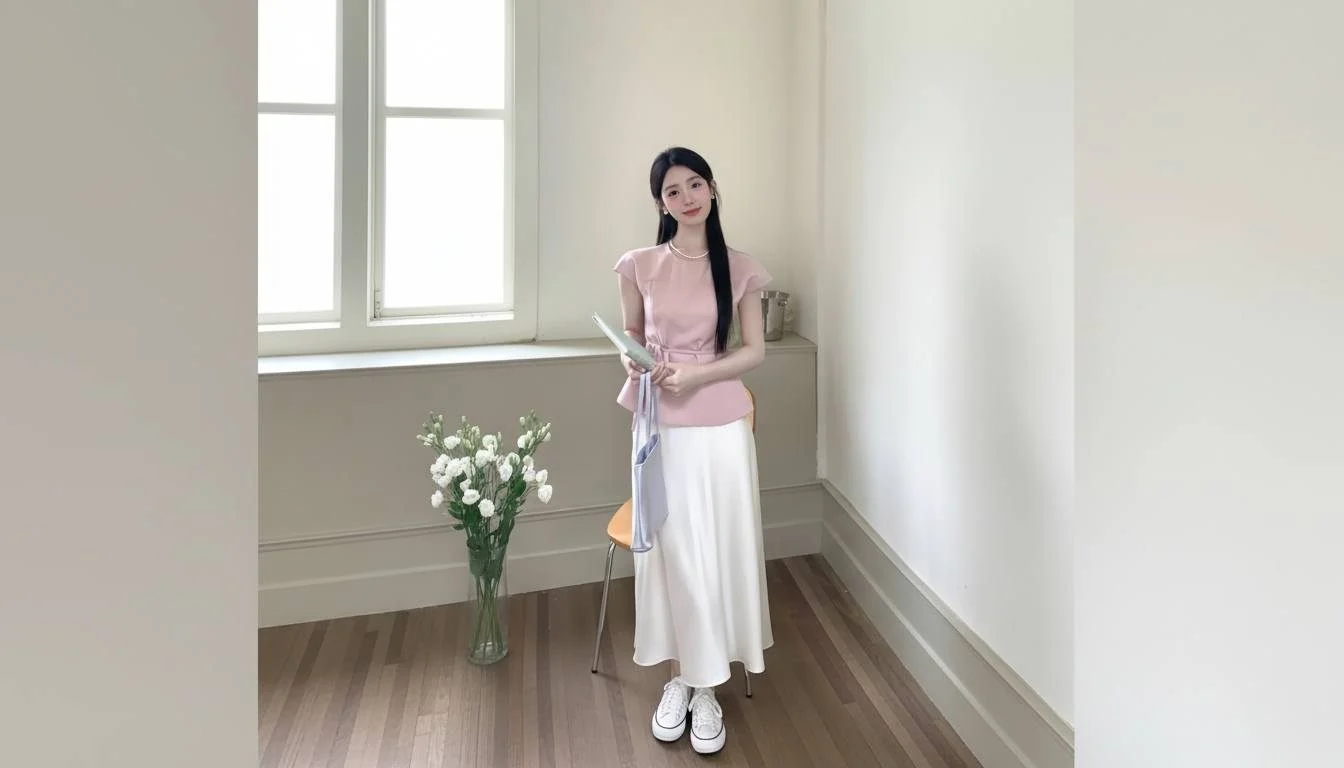 Chân váy lụa phối áo blouse mềm tinh tế và sang hơn