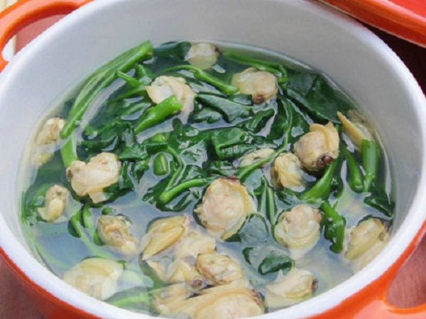 Canh nghêu mồng tơi