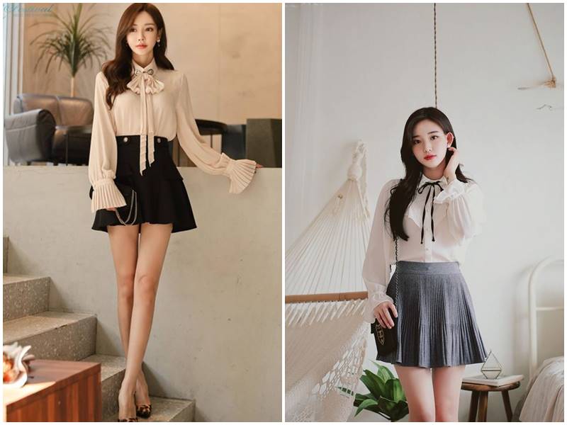 Áo thun tôn eo phối chân váy xòe mini