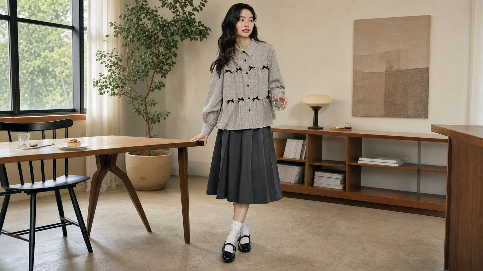 Áo sơ mi caro nhỏ thanh lịch