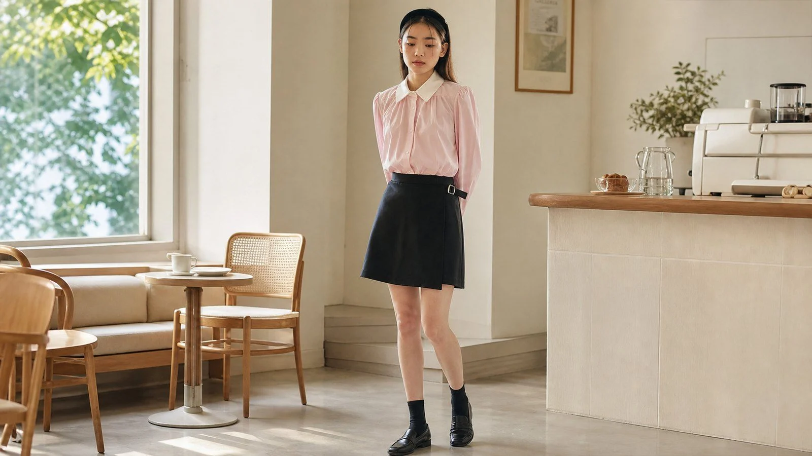 Áo sơ mi xếp ly hoặc nhún nhẹ