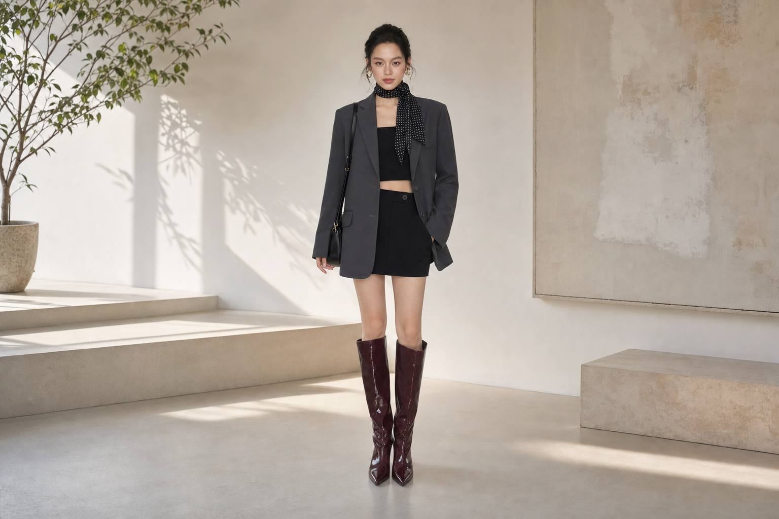 Áo blazer nữ phối áo croptop hiện đại