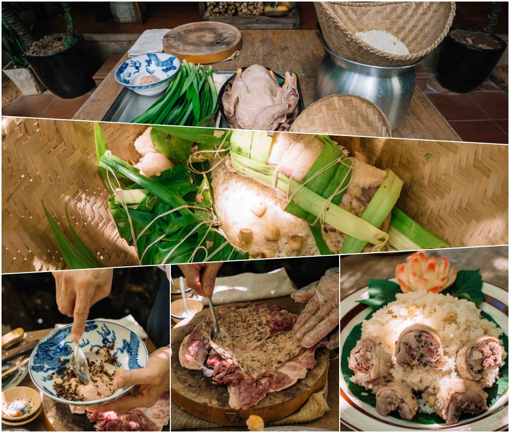 Món vịt nước lọng xôi hông kết hợp tinh tế giữa vị đậm đà của thịt gia cầm và hạt xôi dẻo thơm