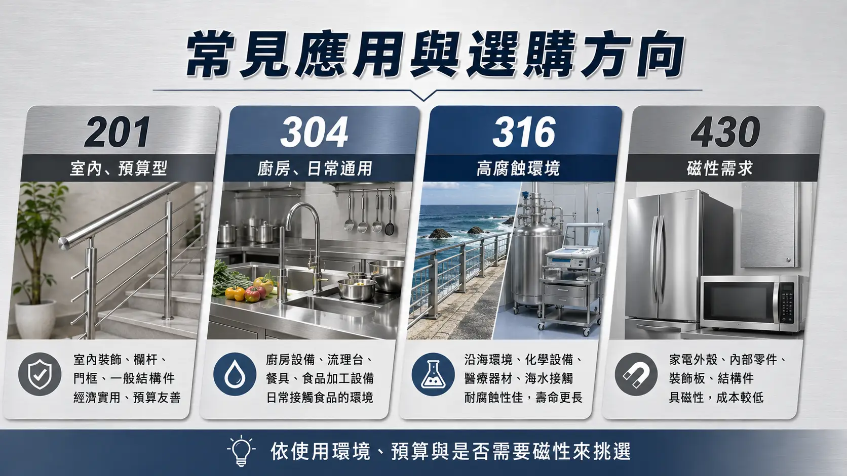 Hướng dẫn chọn mua inox 201, 304, 316, 430 phù hợp