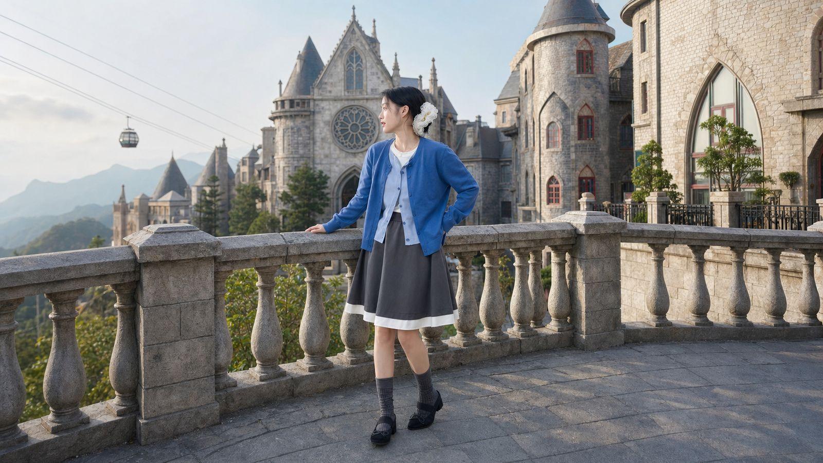 Cardigan hoặc blazer mỏng dễ khoác ngoài khi thời tiết thay đổi ở Bà Nà Hill