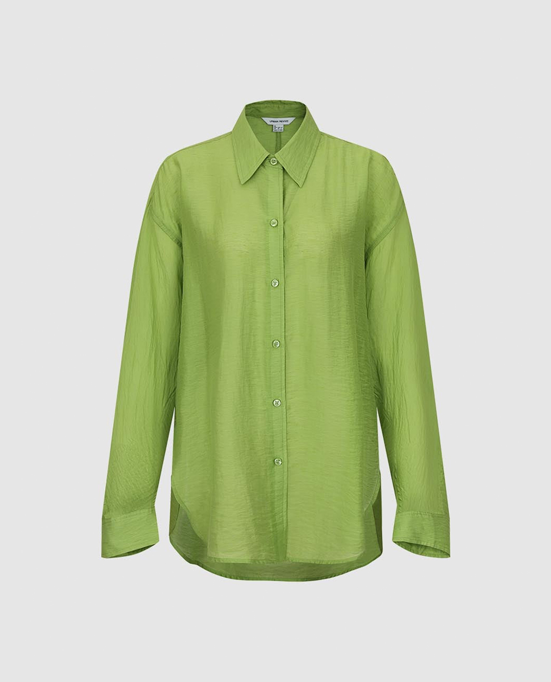 URBAN REVIVO áo sơ mi nữ cổ bẻ tay dài phom suông