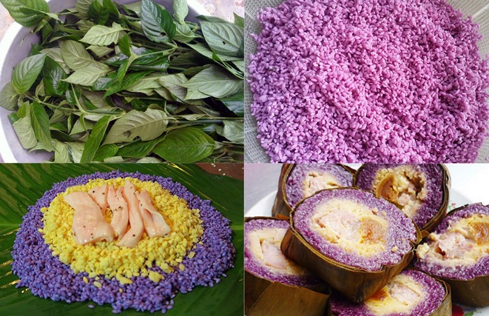 Bánh tét lá cẩm với màu tím đẹp mắt