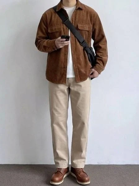 Set overshirt phối áo thun và quần chinos nam tính, dễ ứng dụng