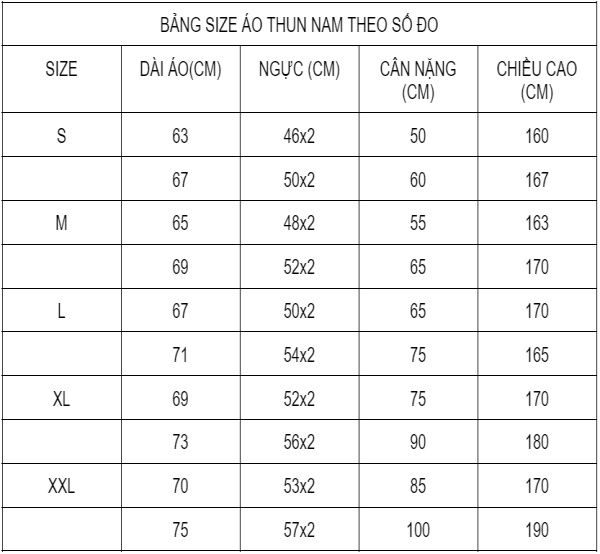 Cách chọn size áo thun