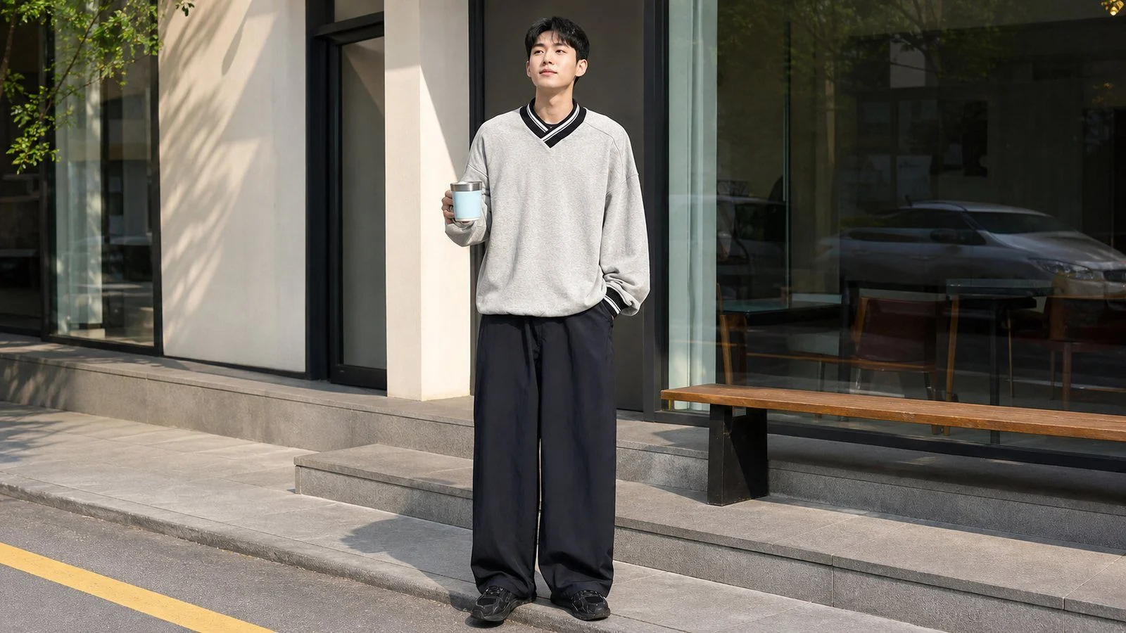 Nam vai rộng hoặc dáng cao có thể mặc relaxed fit nhưng vẫn cần cân bằng