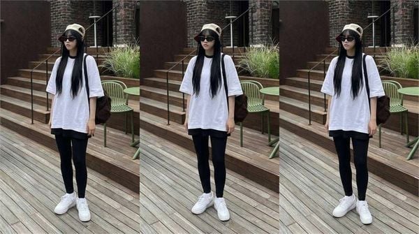 Áo thun form rộng nữ với quần ôm bên trong