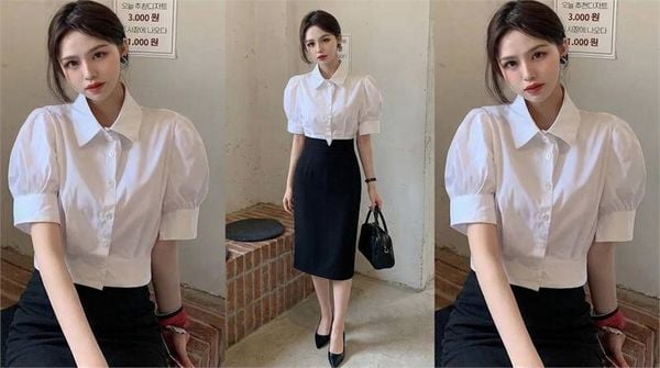 Áo sơ mi nữ phối chân váy bút chì thanh lịch