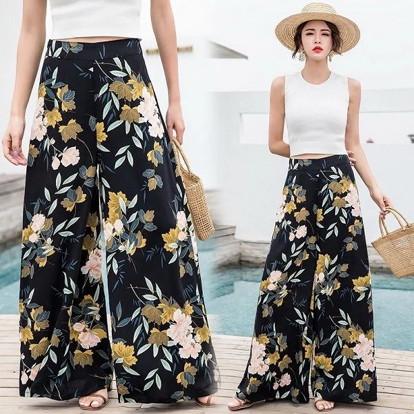 Quần ống rộng hoa văn phối áo sát nách