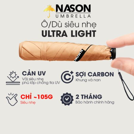 Ô dù cầm tay siêu nhẹ cho phái đẹp Nason Umbrella Ultra Light chỉ ~105g khung Carbon Lớp chống UV