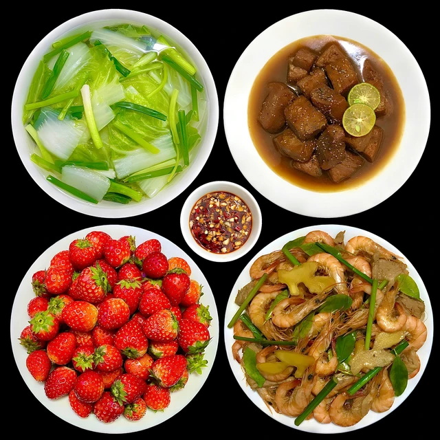 Mâm cơm gia đình đơn giản với cơm trắng và 3-4 món ăn cân bằng